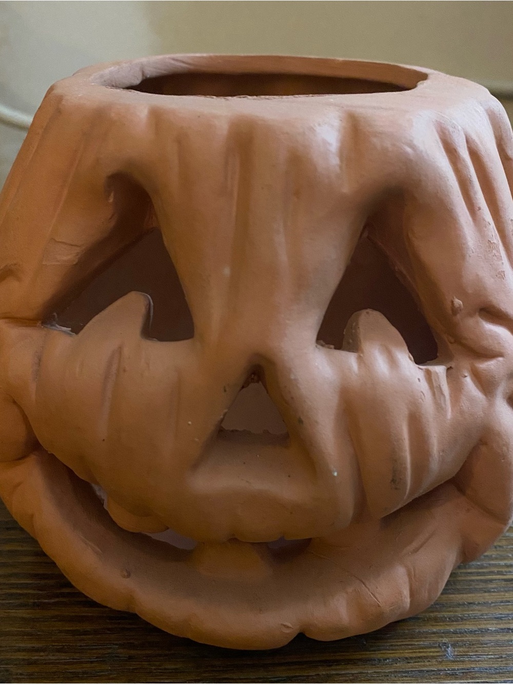 Vintage Terracotta Halloween Jack-o-Lantern Pumpkin Candle Holder NWOT